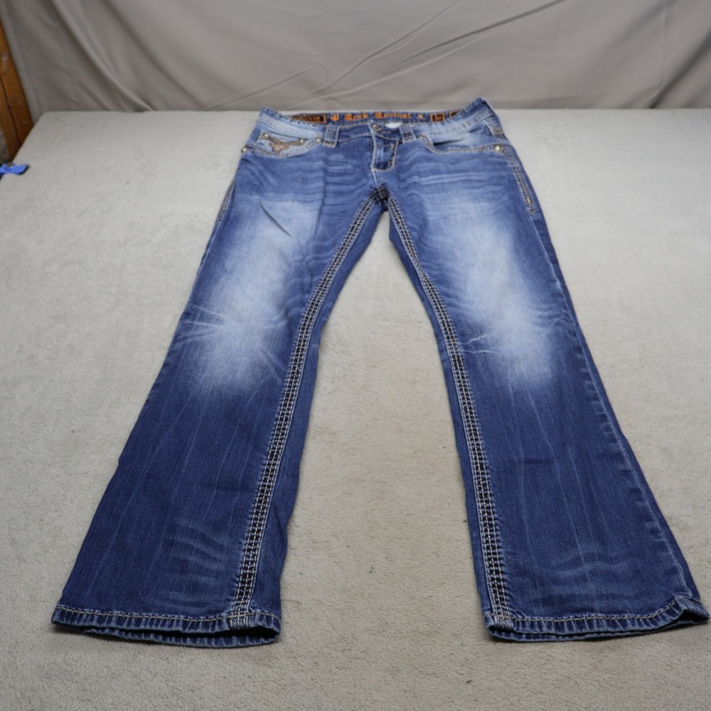 Rock Revival Jeans Womens 32 Medium Wash Denim Cace Slim Boot Whisker Fade 34x29